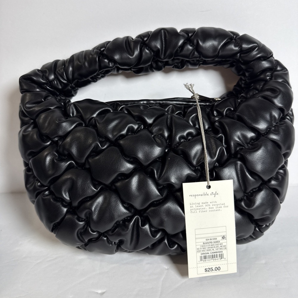 A New Day Black Bubble Quilted Handbag  Top Handle, Small & Stylish 12x8‎ In